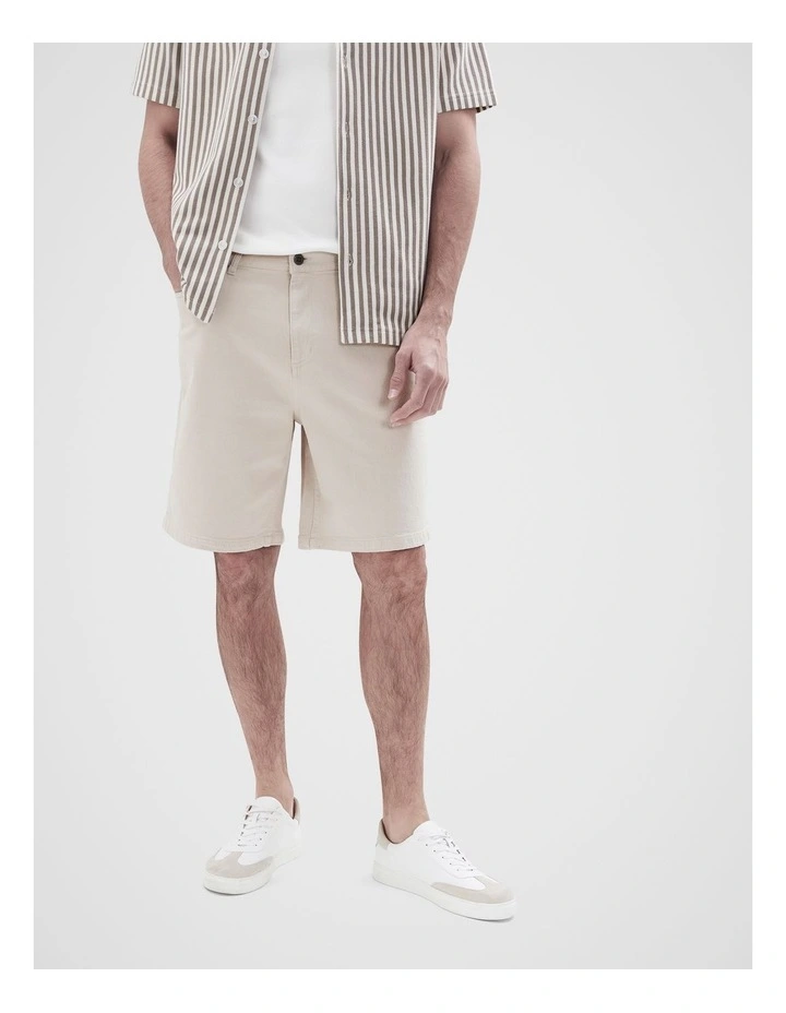 Loose Fit Denim Short in Beige image 2