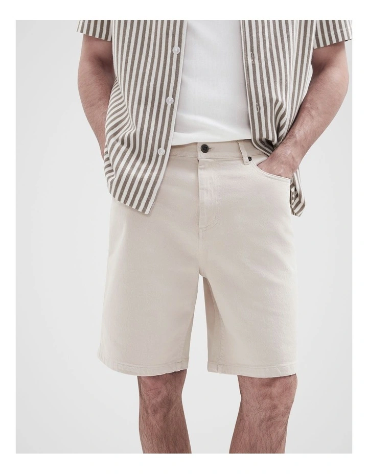 Loose Fit Denim Short in Beige image 3