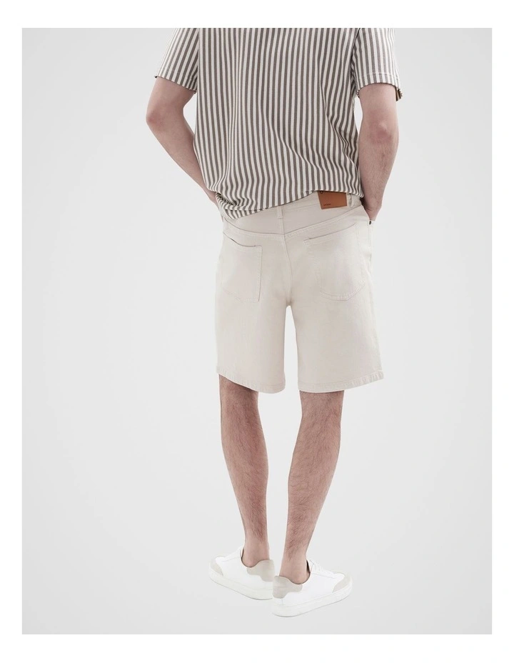Loose Fit Denim Short in Beige image 4