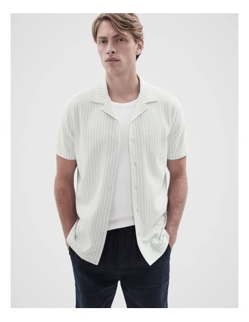 Stripe Seersucker Button Thru Shirt in White