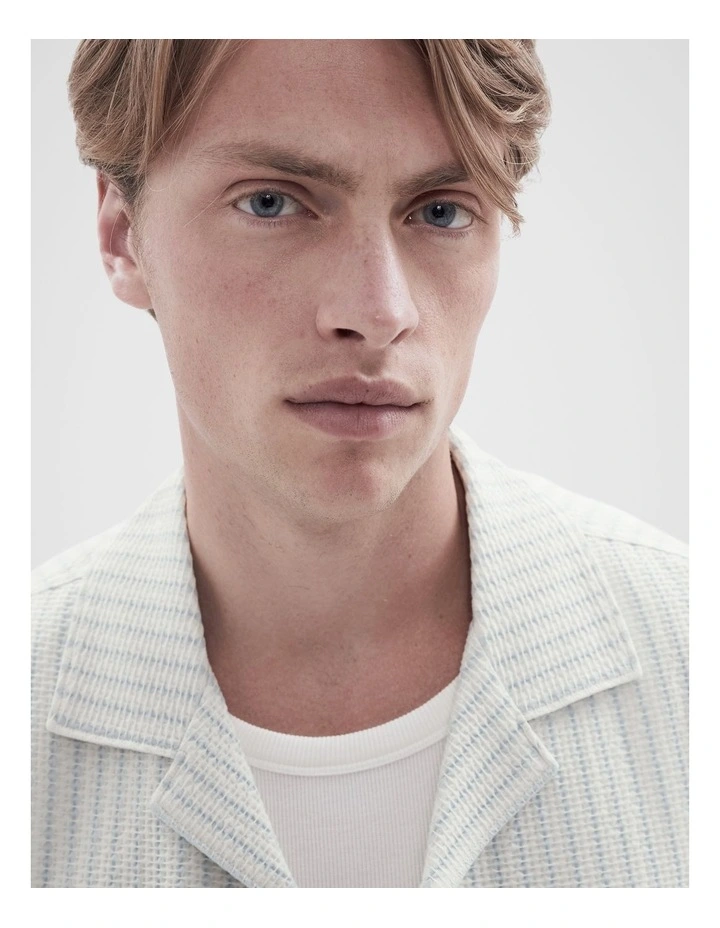 Stripe Seersucker Button Thru Shirt in White image 3