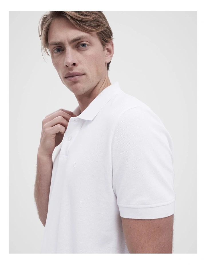 Classic Pique Polo Shirt in White image 3