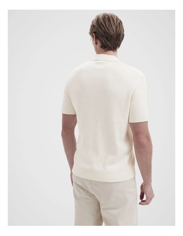 Wavy Stitch Knit Polo Shirt in White