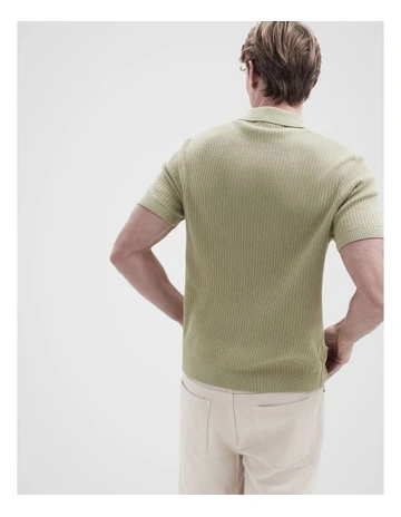 Wavy Stitch Knit Polo Shirt in Green