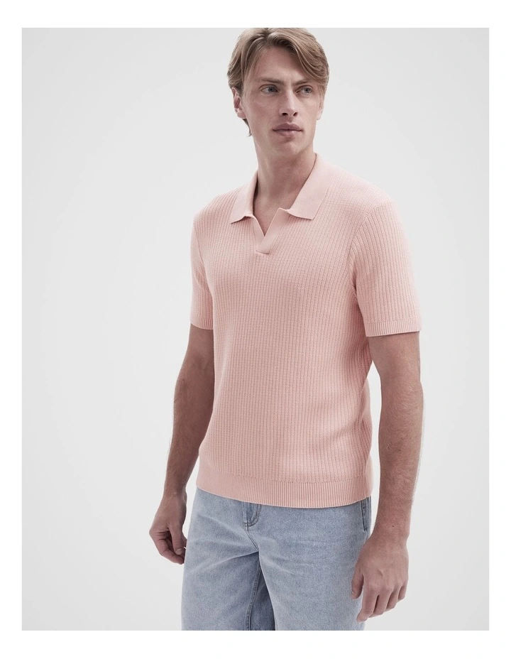 Wavy Stitch Knit Polo in Pink image 1