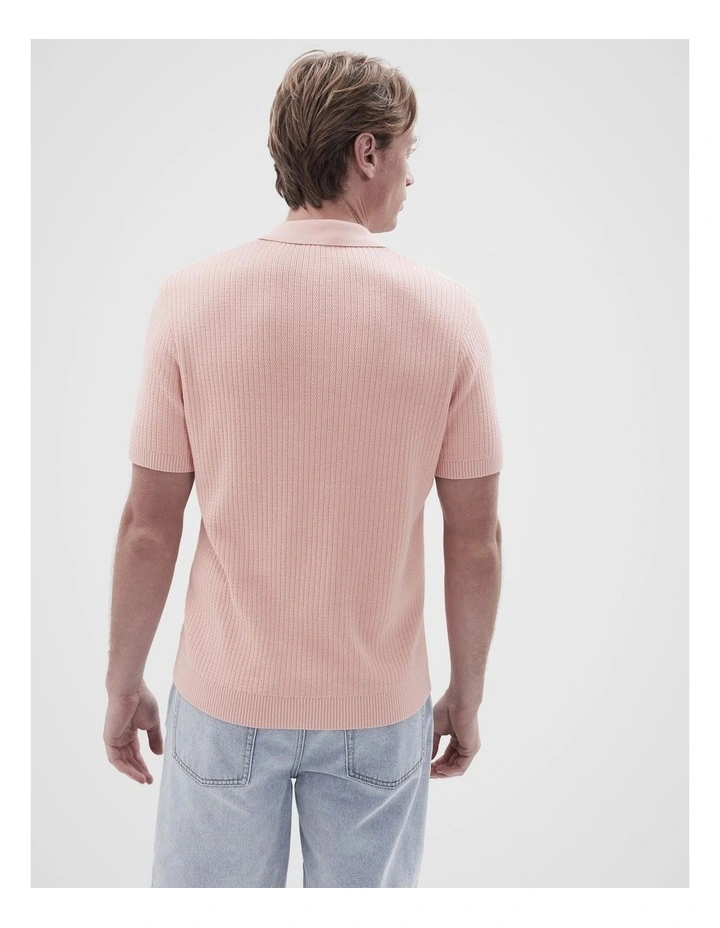 Wavy Stitch Knit Polo in Pink image 2