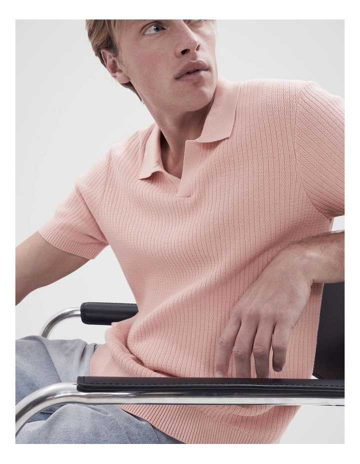 Wavy Stitch Knit Polo in Pink image 3