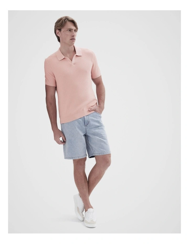 Wavy Stitch Knit Polo in Pink image 4