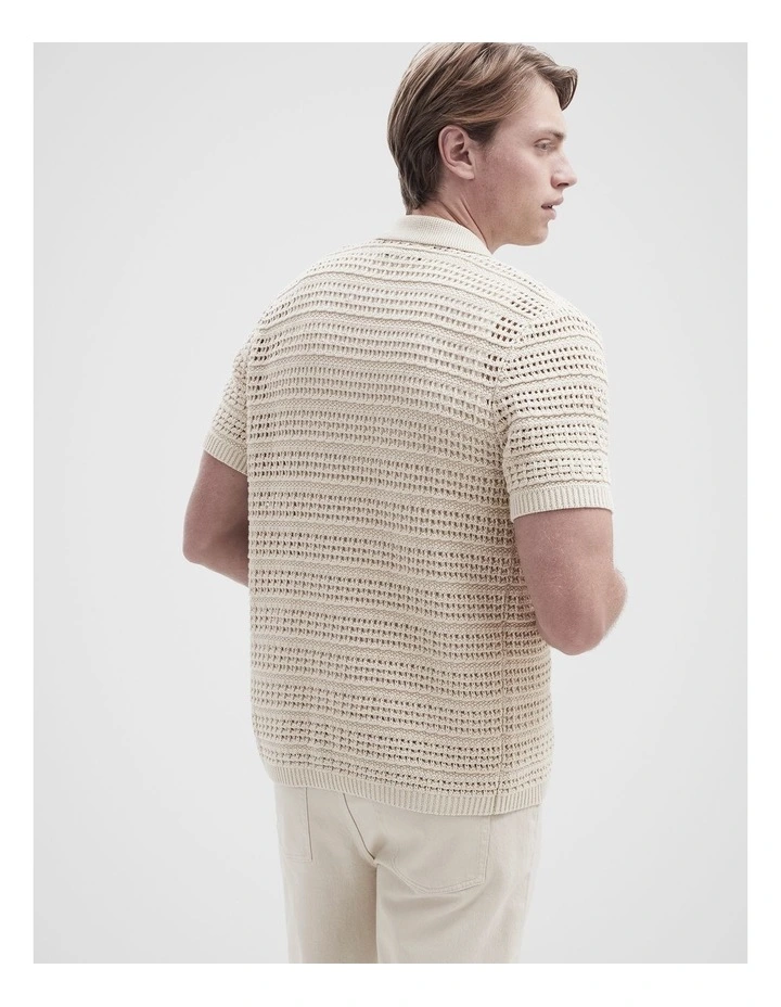 Ladder Stitch Knit Button Thru Shirt in Beige image 2