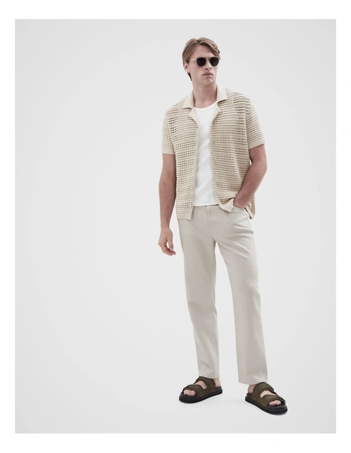 Ladder Stitch Knit Button Thru Shirt in Beige image 4