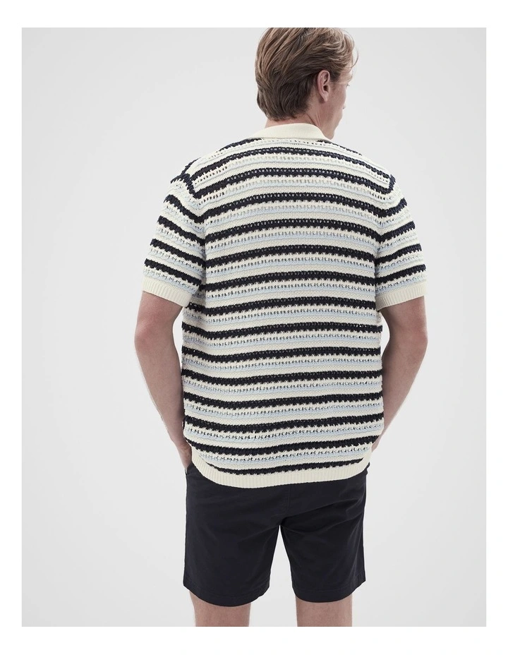 Ladder Stitch Knit Button Thru Shirt in Blue image 2