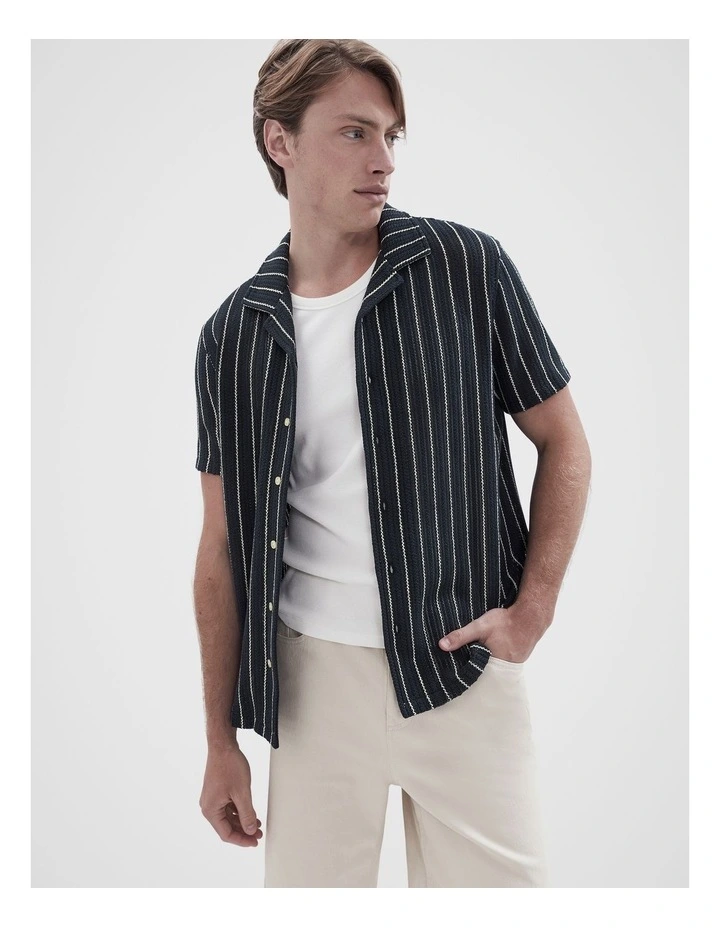 Crochet Textured Resort Shirt in Blue image 1