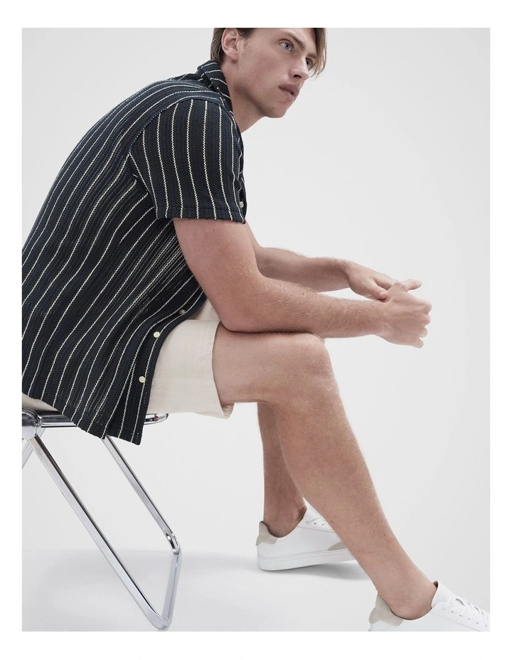 Crochet Textured Resort Shirt in Blue image 3