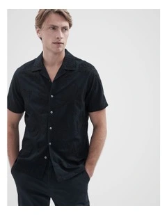 Leaf Embroidered Regular Fit Shirt in Blue