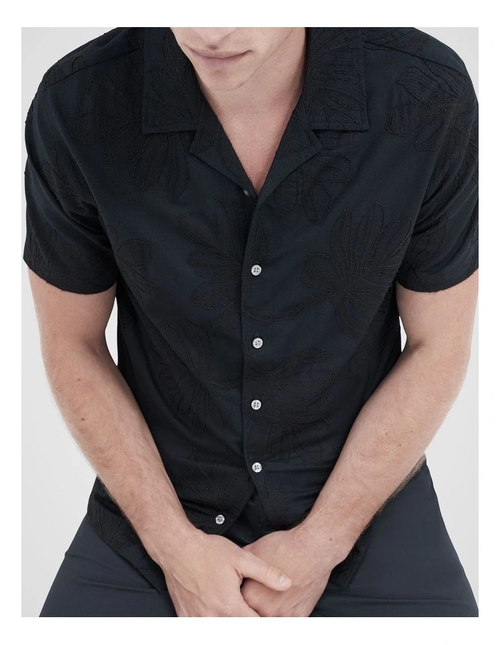 Leaf Embroidered Regular Fit Shirt in Blue image 3