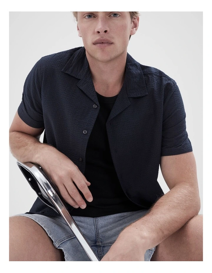 Seersucker Regular Fit Shirt in Blue image 4