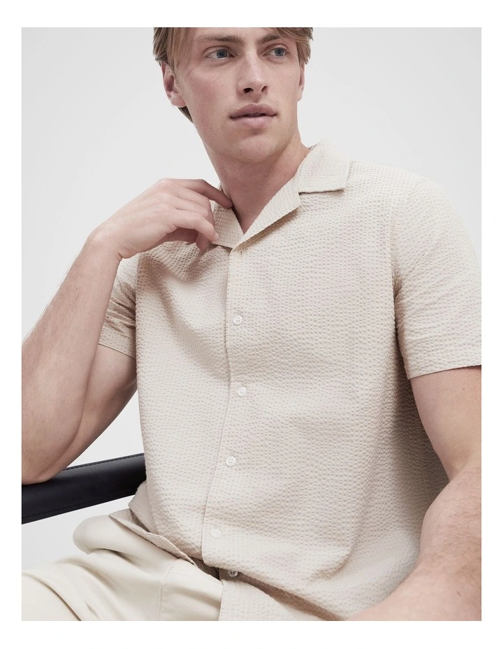 Seersucker Regular Fit Shirt in Cream image 3