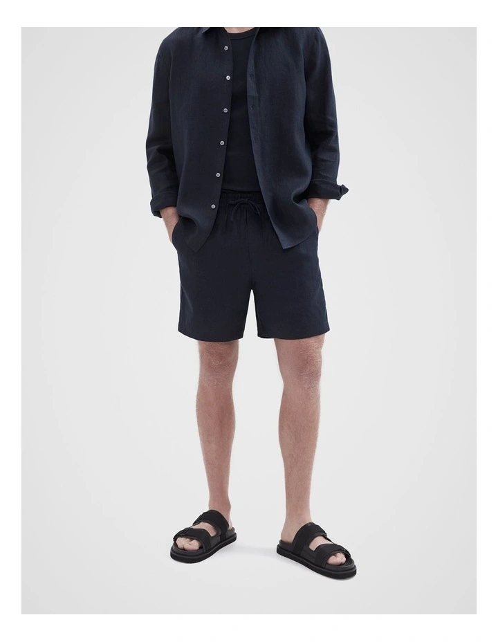 Linen Pull On Short in Blue image 1