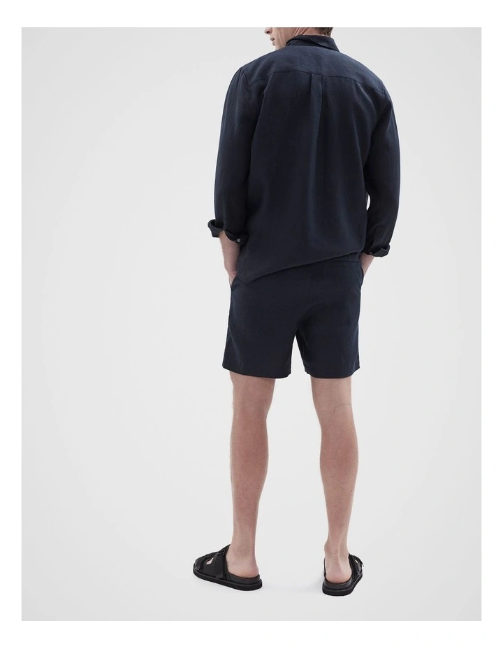 Linen Pull On Short in Blue image 2