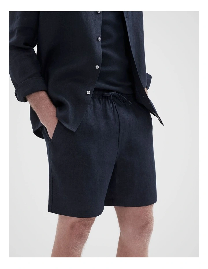 Linen Pull On Short in Blue image 3