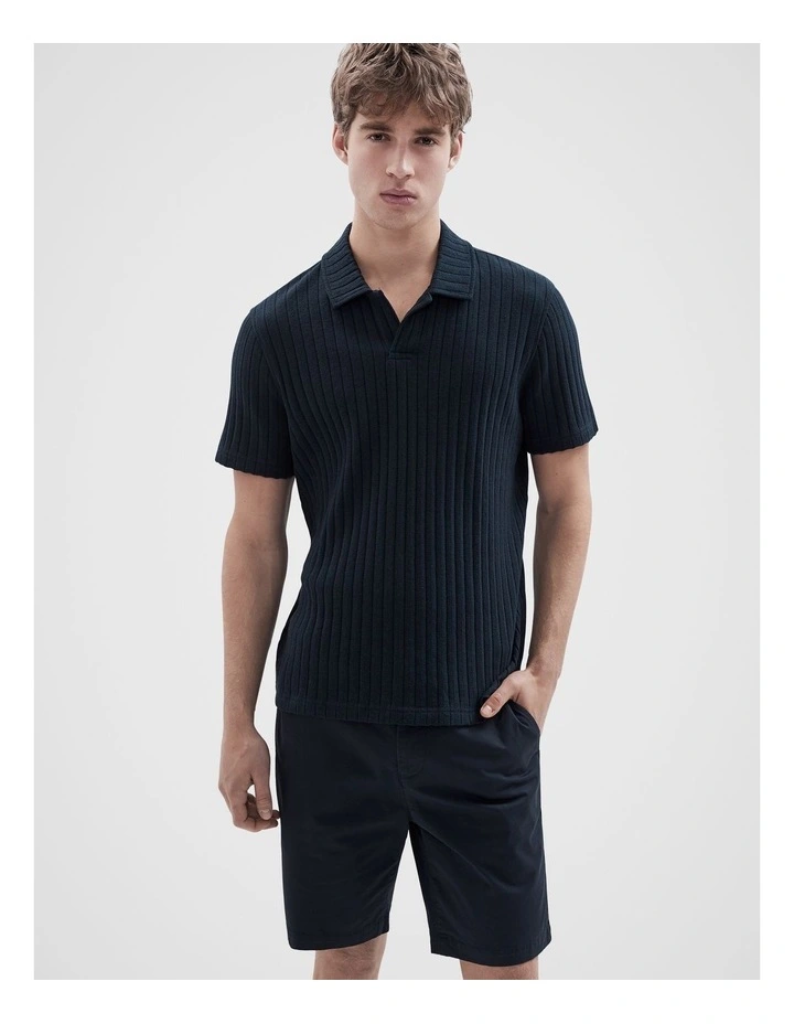 Rib Stitch Polo T-shirts in Navy image 1