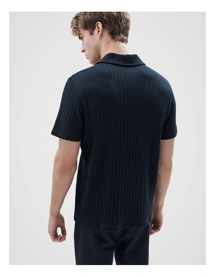 Rib Stitch Polo T-shirts in Navy image 2