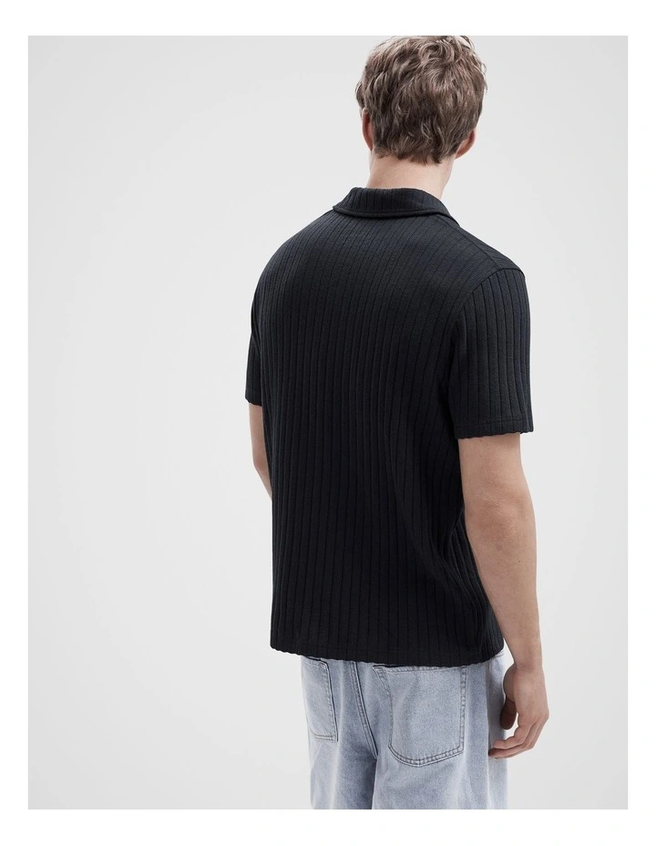 Rib Stitch Button Thru Shirt in Navy image 2