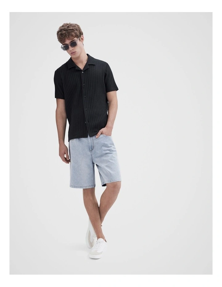 Rib Stitch Button Thru Shirt in Navy image 4