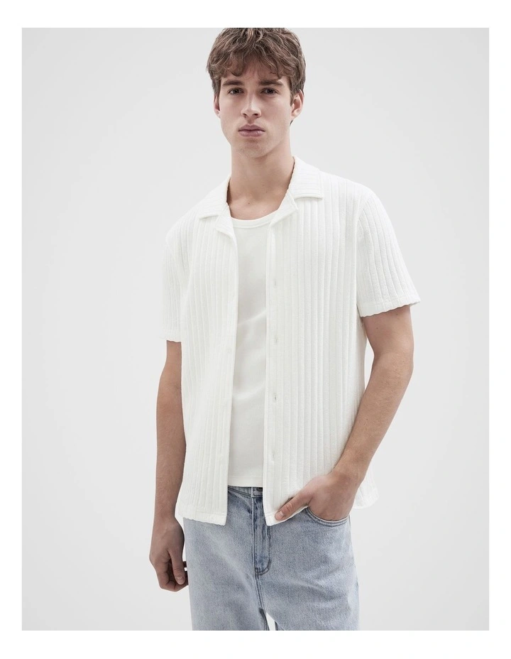 Rib Stitch Button Thru Shirt in White image 1