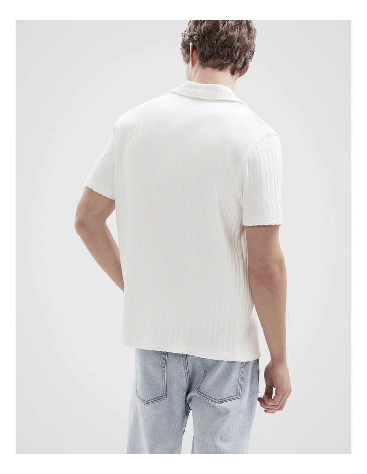Rib Stitch Button Thru Shirt in White image 2