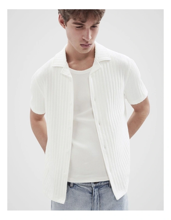 Rib Stitch Button Thru Shirt in White image 3