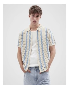 Stripe Crochet Button Thru Shirt in Sand