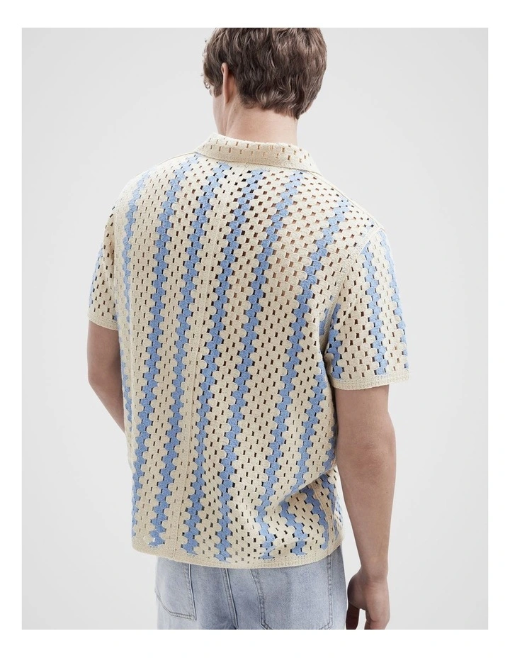 Stripe Crochet Button Thru Shirt in Sand image 2