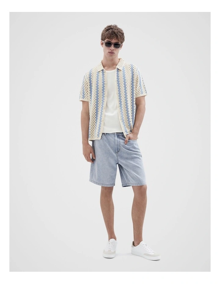 Stripe Crochet Button Thru Shirt in Sand image 4