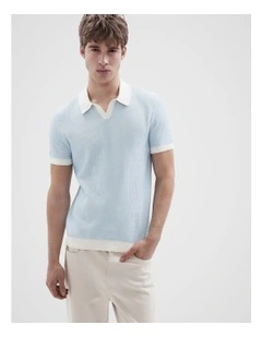 Honeycomb Knit Polo in Blue