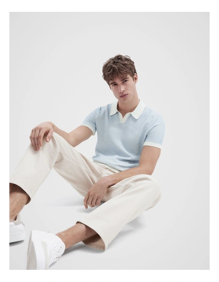 Honeycomb Knit Polo in Blue image 4
