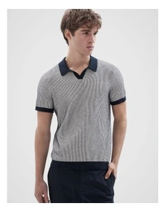Honeycomb Knit Polo in Navy