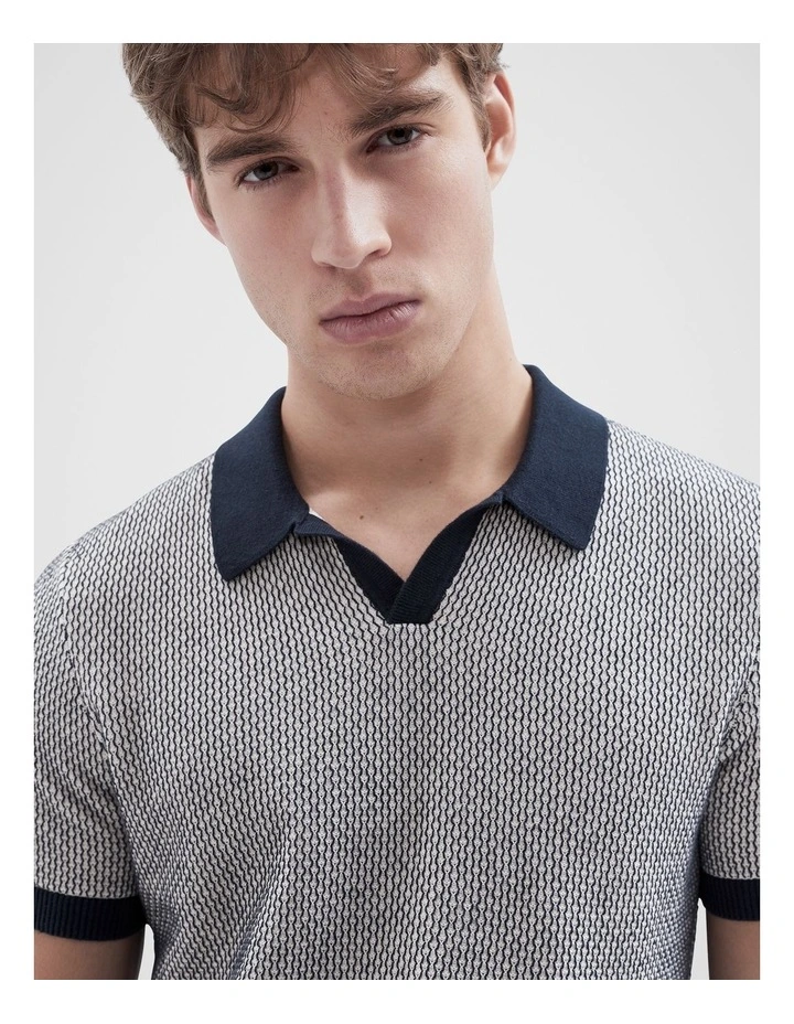 Honeycomb Knit Polo in Navy image 3
