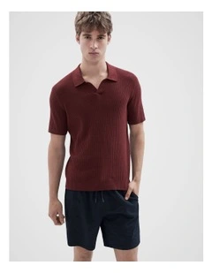 Wavy Stitch Knit Polo in Red