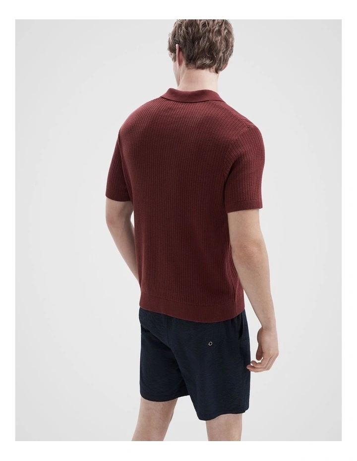 Wavy Stitch Knit Polo in Red image 2