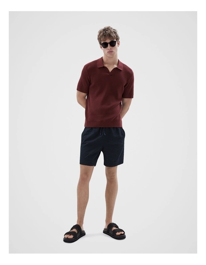 Wavy Stitch Knit Polo in Red image 4