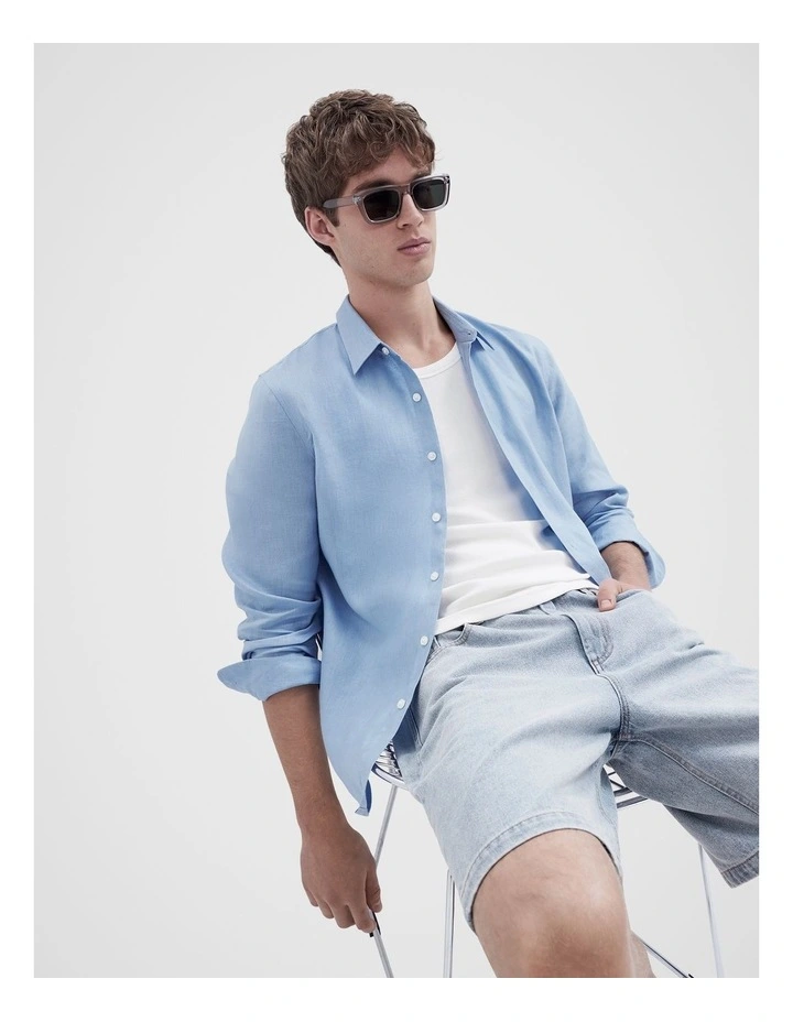 Linen Regular Fit Shirt in Blue image 4