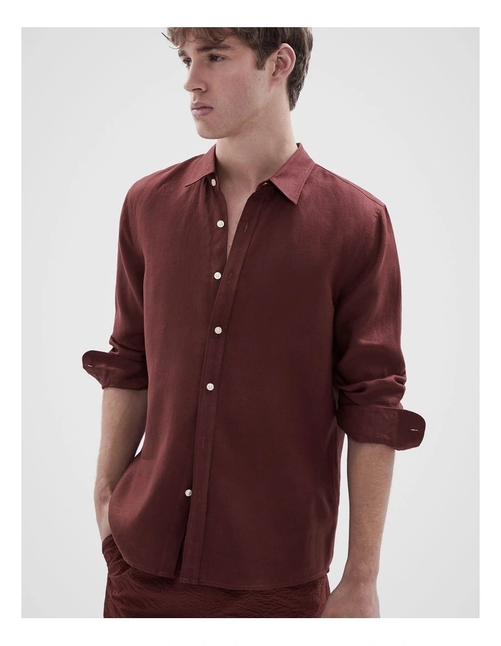 Linen Regular Fit Shirt in Red image 3
