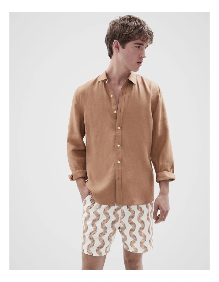 Linen Regular Fit Shirt in Brown image 1