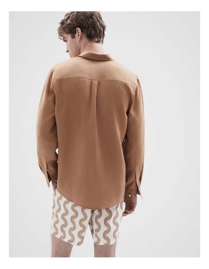 Linen Regular Fit Shirt in Brown image 2