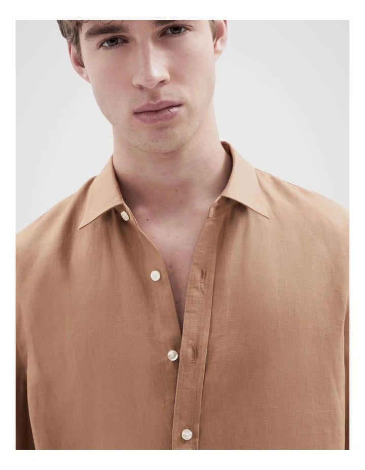 Linen Regular Fit Shirt in Brown image 3