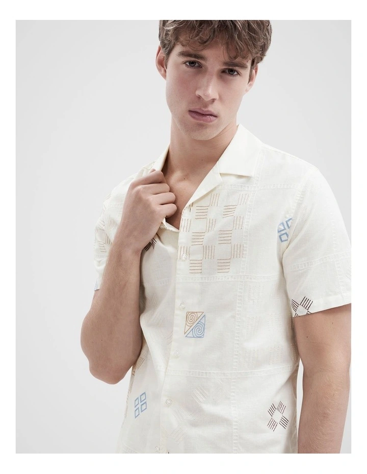 Patchwork Embroidery Regular Fit Shirt in White image 3