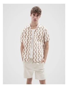 Wavy Print Regular Fit Shirt in White