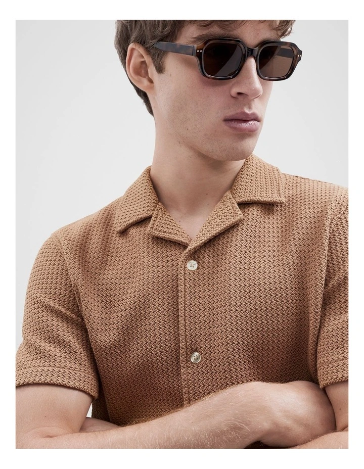 Open Weave Regular Fit Shirt in Brown image 3