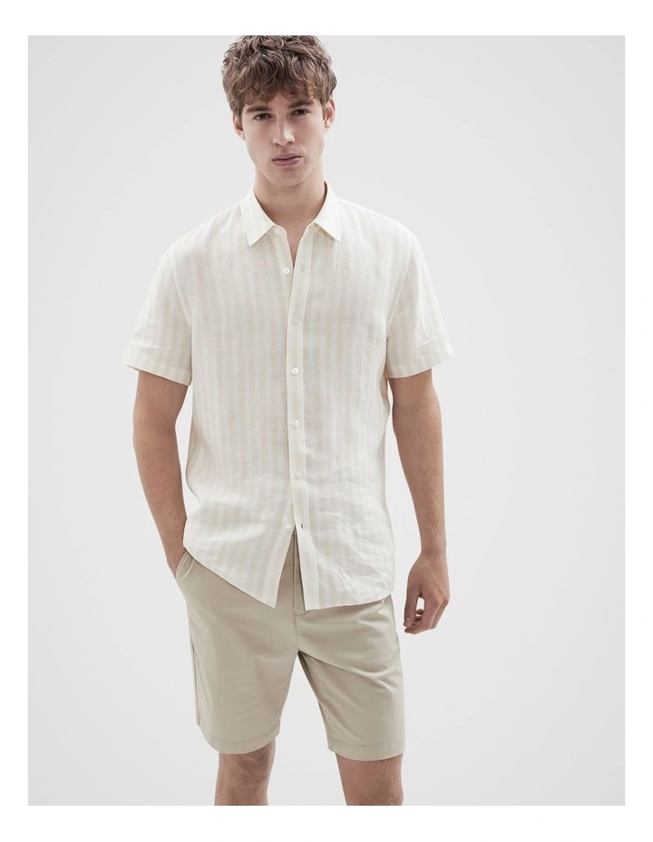 Linen Short Sleeve Regular Fit Shirt in White image 1